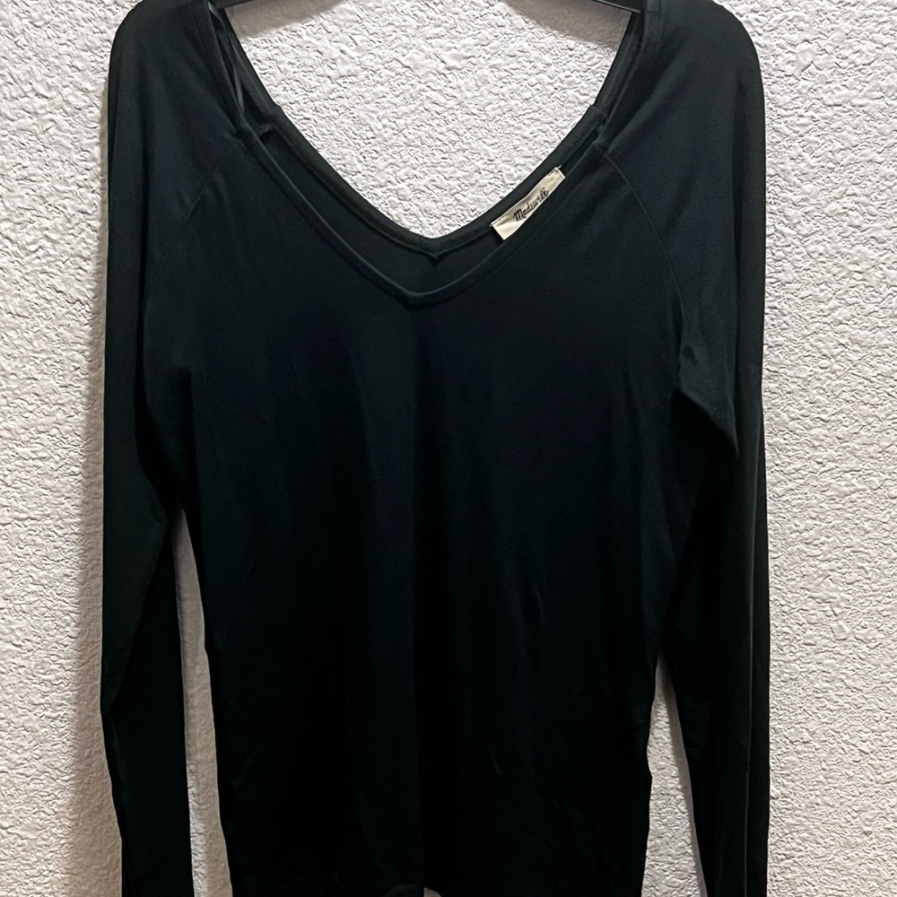 Madewell Dark Green Deep V-Neck Long Sleeve Top